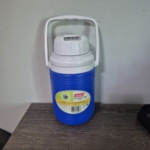 Vtg 99'Coleman 1/3 Gallon Beverage Cooler Jug Blue White Insulated Water Bottle